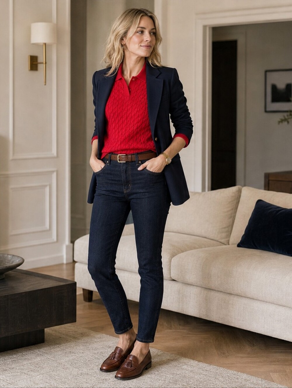 Twik Red Short-Sleeve V-Neck Textured Sweater